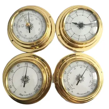4 Cm 4 VNT./set Termometras su Drėgmėmačiu Barometras Laikrodžiai Laikrodis Vario Apvalkalas, Cirkonio Jūrų Oras Stotis