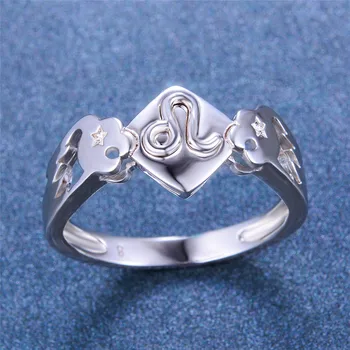 Klasikinis Moterų Leo Žvaigždynas Žiedas Su Cirkono Paprastas Šalies Vestuviniai Žiedai Moterų Mados 925 Sterlingas Sidabro Piršto Žiedą