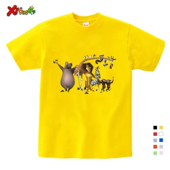 Vaikiški Drabužiai Mergaitėms 3-12 metų T-shirt 2019 m. Vasarą Naujas trumpas balti Marškinėliai Animacinių filmų Madagaskaras Mens Moteriški Laisvalaikio Marškinėliai Vaikams