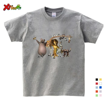 Vaikiški Drabužiai Mergaitėms 3-12 metų T-shirt 2019 m. Vasarą Naujas trumpas balti Marškinėliai Animacinių filmų Madagaskaras Mens Moteriški Laisvalaikio Marškinėliai Vaikams