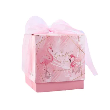 Vestuvių, gimtadienio saldainių dėžutė Su Kaspinu Flamingo popierinės pakuotės gėlių, dovanų dėžutėje boite dragees mariage картон упаковка для мыла