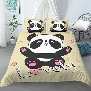 Panda Patalynės Komplektas Balta Juoda Antklode Padengti Animacinių Filmų Panda Žvaigždžių Spausdinti Dizainas Berniukų, Mergaičių Pakratai Rinkiniai Antklode Padengti Rinkinys