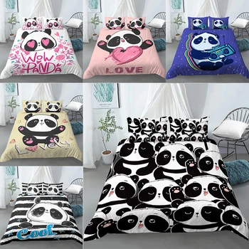 Panda Patalynės Komplektas Balta Juoda Antklode Padengti Animacinių Filmų Panda Žvaigždžių Spausdinti Dizainas Berniukų, Mergaičių Pakratai Rinkiniai Antklode Padengti Rinkinys