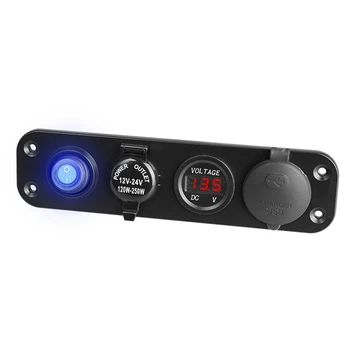 Automobilių QC3.0 USB C Tipo PD Kroviklis, LED Voltmeter 12V Maitinimo Lizdas, įjungimo / Išjungimo Jungiklis