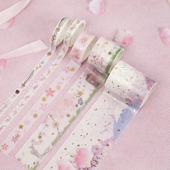 5vnt Japonijos Sakura Popieriaus Washi Tape Nustatyti Pink Cherry Gėlių Aukso Spalvos Lipnia Izoliacine Juostos, Apdailos Lipdukai 