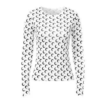 2020 metų Vasaros Moterų Dizaineris Mėnulis Spausdinti Marškinėliai Lady Apvalios Kaklo, ilgomis Rankovėmis Ledo Šilko Viršuje Moterų Apatiniai Drabužiai vientisas