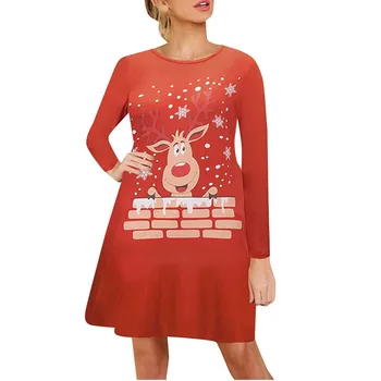 Moteris Rudens-Žiemos Kalėdų Suknelės 2020 Naujųjų Metų Festivalis Šeimai Šalis Suknelė Snaigės Spausdinti Ilgomis Rankovėmis Vestidos