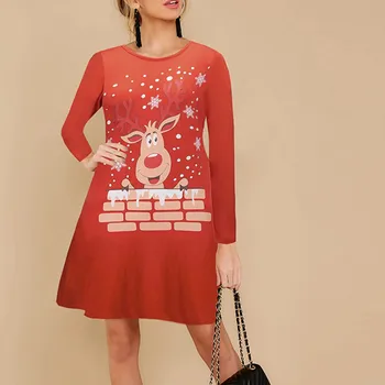 Moteris Rudens-Žiemos Kalėdų Suknelės 2020 Naujųjų Metų Festivalis Šeimai Šalis Suknelė Snaigės Spausdinti Ilgomis Rankovėmis Vestidos
