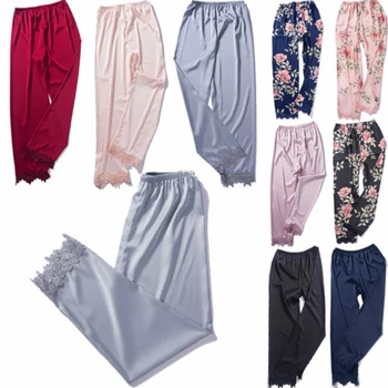 Moterų Lady Šilko Satino Pižama Atsitiktinis Palaidų Palazzo Ilgas Kelnes Pyjama Loungewear Homewear Pantalones De Mujer Kelnės Plius Dydis