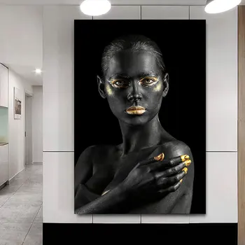 Juodojo Aukso Nuogas Afrikos Meno Moters Naftos Tapyba ant Drobės Cuadros Plakatai ir Spausdina Skandinavijos Sienos Nuotrauka už Kambarį