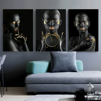 Juodojo Aukso Nuogas Afrikos Meno Moters Naftos Tapyba ant Drobės Cuadros Plakatai ir Spausdina Skandinavijos Sienos Nuotrauka už Kambarį
