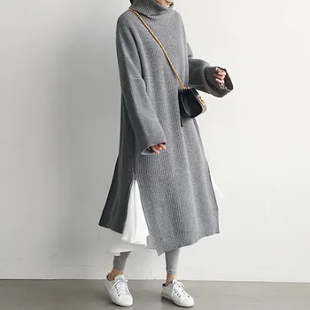 Megztinis Suknelė Moterims Korėjos Rudens-Žiemos Mados 2020 Naujas Stilius-LINE Moterų Prašmatnus Trikotažo Elegantiškas Atsitiktinis Megztinis Golfo