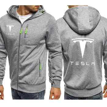 Hoodies Vyrų Tesla Automobilio Logotipas Spausdinti Atsitiktinis Hip-Hop Harajuku ilgomis Rankovėmis su Gobtuvu Palaidinės Mens užtrauktuku Striukė Vyras Bliuzono Drabužiai