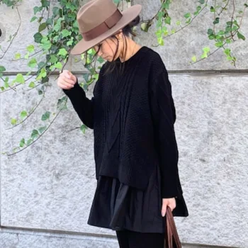 Rudenį Long Sleeve Black Moterų Megztinis Korėjos FashionPullover Viršūnes Harajuku Negabaritinių Kniited Moterų Streetwear Džemperiai