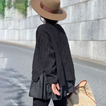 Rudenį Long Sleeve Black Moterų Megztinis Korėjos FashionPullover Viršūnes Harajuku Negabaritinių Kniited Moterų Streetwear Džemperiai