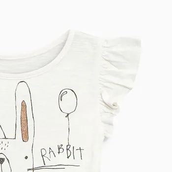 Mažai Specialistė Naujas Vasaros Vaikų Drabužių White Rabbit Atspausdintas Trumpas Dryžuotas Kratinys O-kaklo Megzti 1-6yrs Medvilnės Mergaičių Suknelės