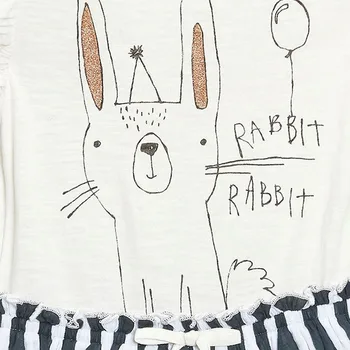 Mažai Specialistė Naujas Vasaros Vaikų Drabužių White Rabbit Atspausdintas Trumpas Dryžuotas Kratinys O-kaklo Megzti 1-6yrs Medvilnės Mergaičių Suknelės