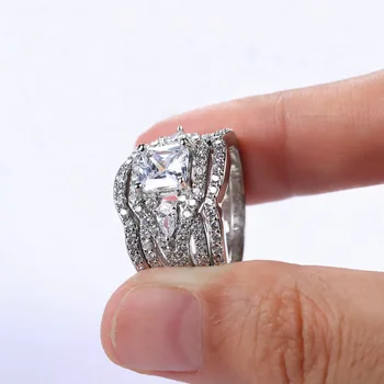 Mados Aukso, 925 Sterling Sidabro Spalvos Žiedai Nustatyti Trijų sluoksnių Cirkonis Deimantų Vestuvinis Žiedas Moterims Saphire Akmuo Smaragdas Žiedas