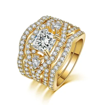 Mados Aukso, 925 Sterling Sidabro Spalvos Žiedai Nustatyti Trijų sluoksnių Cirkonis Deimantų Vestuvinis Žiedas Moterims Saphire Akmuo Smaragdas Žiedas