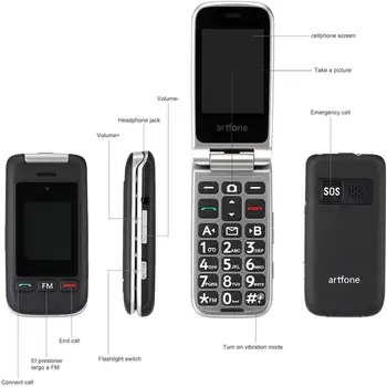 Artfone C10 Apversti Didelis Mygtukas Mobilųjį Telefoną,Vyresnysis Telefonas su Įkrovimo lizdą ir Didelio Ekrano, nes Vyresnio amžiaus(2G)