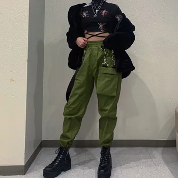 Moterų Mados Streetwear Krovinių Kelnės Su Kišenė Armijos Žalioji Kulkšnies Ilgis Poilsiu Moterų Laisvas Kelnes Atsitiktinis Korėjos Stiliaus Kelnės