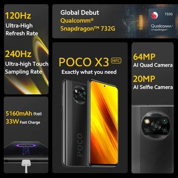 Pasaulinė Versija Xiaomi POCO X3 NFC Mobilųjį Telefoną 6GB RAM/128 GB ROM Snapdragon 732G 64MP Quad Kamera 6.67