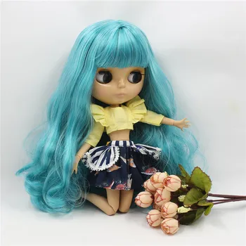LEDINIS DBS Blyth bjd doll žaislą ilgai, žalia Aquamarince sumaišykite balti plaukai šviesiai Rudos odos bendras kūno 1/6 30cm mergaitėms dovanų