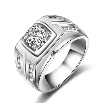14 karatų Balto Aukso 1.2 ct Deimantinis Žiedas Vyrams Prabanga AAA Cirkonis Reikalas Vyrų Piršto Žiedą 7 8 9 10 11 12 Bizuteria Fine Jewelry