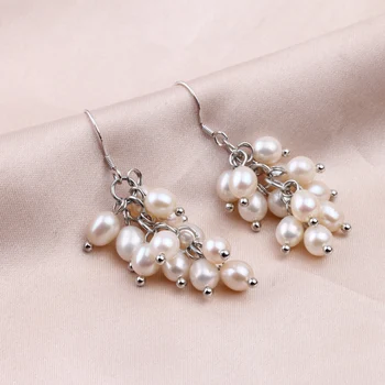 Mados Multi-granulių Perlų Auskarai 925 Sterlingas Sidabro Papuošalai Moterims Natūralių gėlavandenių perlų Auskarai Valentino Dienos Dovanų