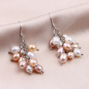 Mados Multi-granulių Perlų Auskarai 925 Sterlingas Sidabro Papuošalai Moterims Natūralių gėlavandenių perlų Auskarai Valentino Dienos Dovanų
