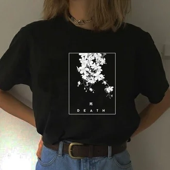 Starqueen-JBH Japonų Stiliaus Gėlių Spausdinti Gotikos T-Shirt Moterų Grunge Estetinės Pastelinių Goth T-shirts Edgy Mados Medvilnės Tees