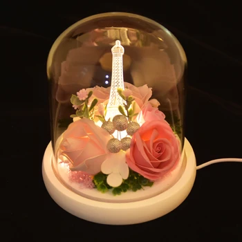 LED Apšviesta Aromaterapija Muilas Rožė Stiklo Kupolas Kūrybos Apžvalgos Ratas Eifelio Bokštas Gėlių Vestuvių Dekoro Gimtadienio, Valentino Dovanos