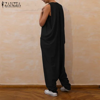 ZANZEA Plius Dydis Jumpsuits Moterų Berankovis darbo drabužiai Baggy Haremo Kelnės Moteriška Lašas Tarpkojo Playsuits Combinaison Femme Pantalon