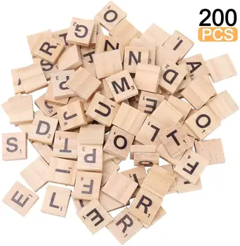 200pcs Scrabble Plytelės Amatų Medinės Raidės Scrabble Raidžių Švietimo stalo Žaidimai ir 