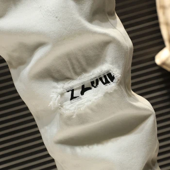 Sokotoo Vyrų mados kristalų kratinys balti džinsai Streetwear slim fit pleistras dizaino ruožas džinsinio audinio kelnės