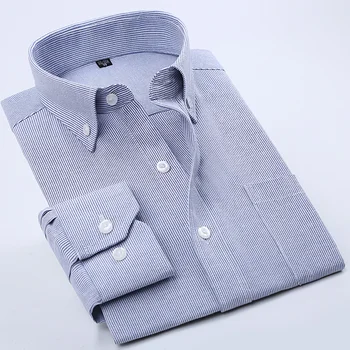 Oksfordo dryžuotas vyrų suknelė marškinėliai ilgomis rankovėmis Mygtuką turn-žemyn apykaklės Reguliariai fit vyrų atsitiktinis pledas marškiniai Aukštos kokybės