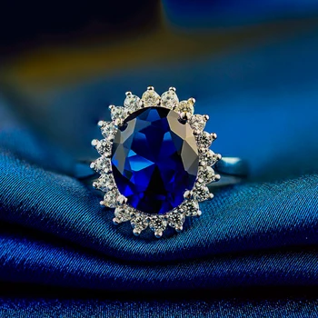 Prabanga Moterų Gamtos Mėlyna Safyras Žiedas Nekilnojamojo Kieta 925 Sterlingas Sidabro Vestuviniai Žiedai Moterims Didelis Ovalo Formos Sužadėtuvių Žiedas