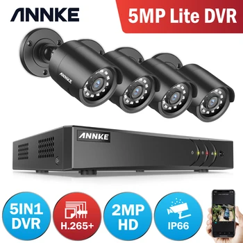 ANNKE 8CH 2MP HD Vaizdo Stebėjimo Sistemos H. 265+ 5in1 5MP Lite DVR Su 4PCS oro sąlygoms Lauko Apsaugos Kameros Namo, CCTV Kit
