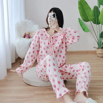 Japonijos 2020 naujas ponios pižama nustatyti pavasarį ir rudenį grynos medvilnės marlės vasaros ilgomis rankovėmis, kelnes mielas korėjos namuose paslaugų kostiumas