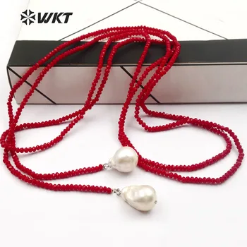 WT-N1115 Specialaus Dizaino Multi-Spalvos pasirinktinai Krištolo Karoliai Su Dvigubo Natūralių Gėlavandenių Perlų Pakabukas Dovana Moterims