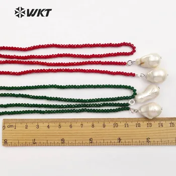 WT-N1115 Specialaus Dizaino Multi-Spalvos pasirinktinai Krištolo Karoliai Su Dvigubo Natūralių Gėlavandenių Perlų Pakabukas Dovana Moterims