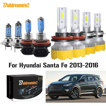 Buildreamen2 4 X Automobilio priekinis žibintas, Didelis ar Mažas Šviesos + LED Rūko Žibintas Halogeniniai Žibintai Balta H7, H11 12V Už Hyundai Santa Fe 2013-2016 m.