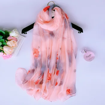 Negabaritinių vasaros moterų Pareo paplūdimio skara moterų apsaugos nuo saulės Lotus skaros apsiaustas šilko Šifono šalikai gėlių bandanna Hijab foulard