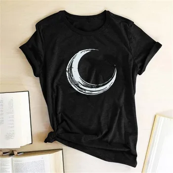 Half Moon Spausdinimo Juokinga Moterys T-shirt Harajuku Ullzang Kawaii Trumpas Rankovės Vasaros marškinėliai Graphic Tee Tshirts Mielas Viršų Moteriška