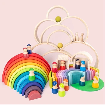 Žaislai Vaivorykštė Stacker Mediniai Žaislai Vaikams Mokymosi Blokai Kūrybos Montessori Spalvinga Švietimo Žaislas