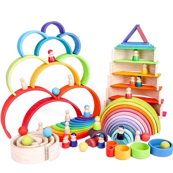 Žaislai Vaivorykštė Stacker Mediniai Žaislai Vaikams Mokymosi Blokai Kūrybos Montessori Spalvinga Švietimo Žaislas