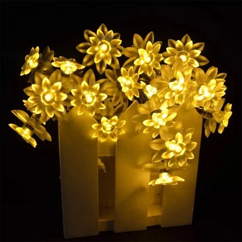 LED Lotus Šviesos Eilutę 10/40/50/80leds Girlianda šviečia Vestuvės, Kalėdos Ramadanas Naujųjų Metų Fėja Apdailos Baterija