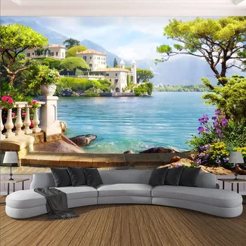 Foto Tapetai 3D Sodo Ežero Peizažas Freskomis, Gyvenamasis Kambarys su Sofa-lova, TV Foną, Sienų Tapybos Šiuolaikinio Namų Dekoro tapetų Sienos
