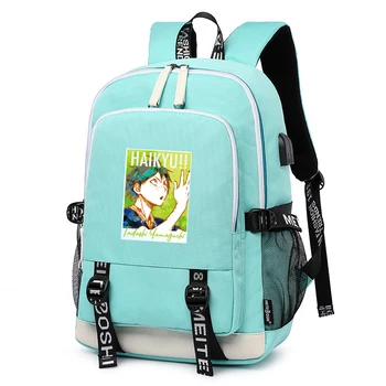 Haikyuu!! VANDENYSC Cartoon Mokyklos Maišai Dideli Kelionių Kuprinė Rožinė Bookbag USB Įkrovimo Nešiojamojo kompiuterio Kuprinė Anime Moterų Pečių Krepšiai