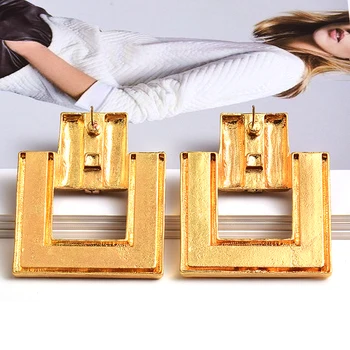 Naujas Atvykti Metalo geometrinis aukso auskarai Aukštos kokybės Aikštėje krištolo lašas auskarai Mados tendencijos papuošalai, aksesuarai moterims